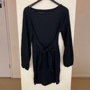 Black Knit Tie Front Long Sleeve Sweater Dress Womens Size Medium